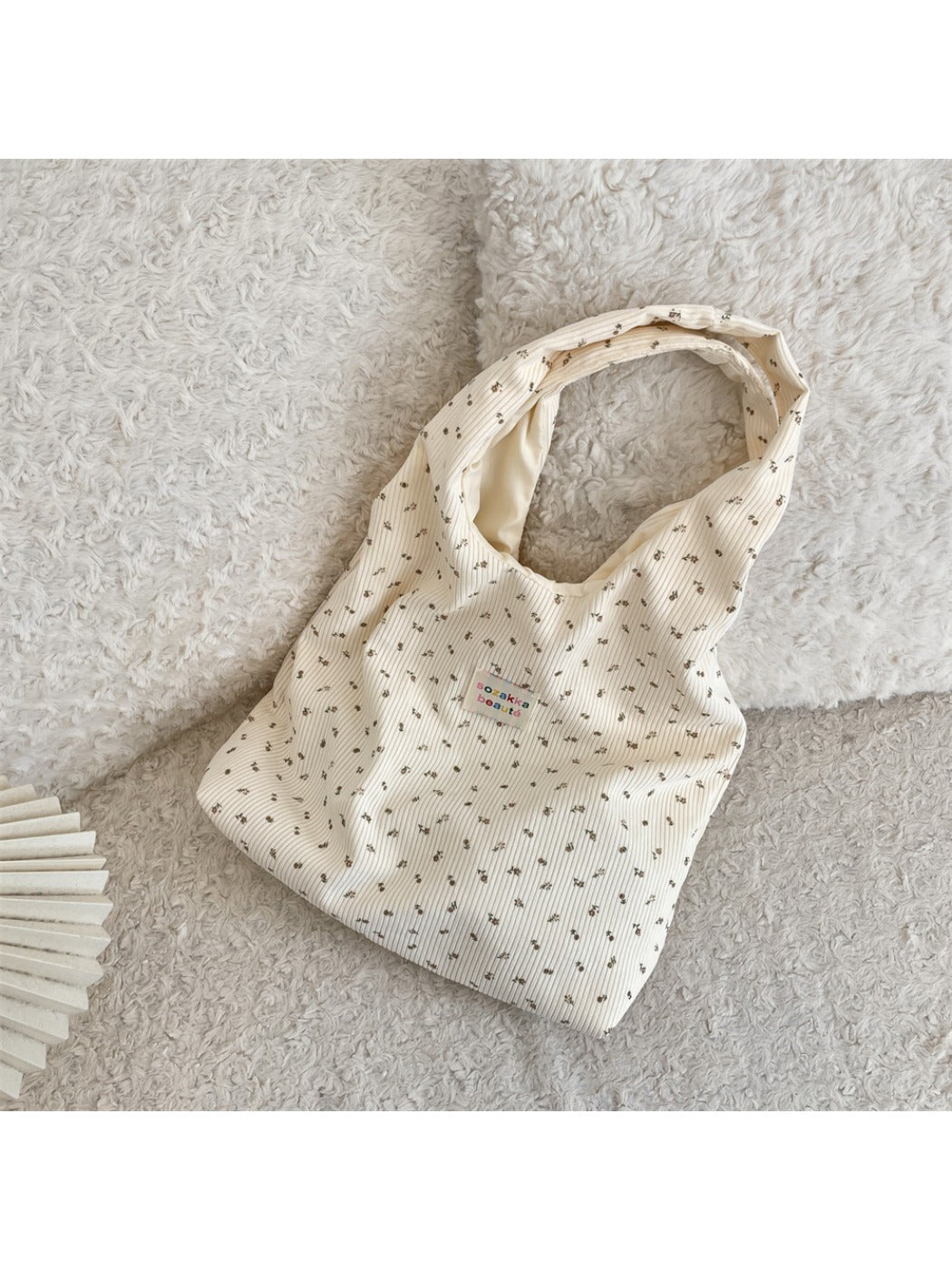 Cosbai – Corduroy Floral Shoulder Tote Bag
