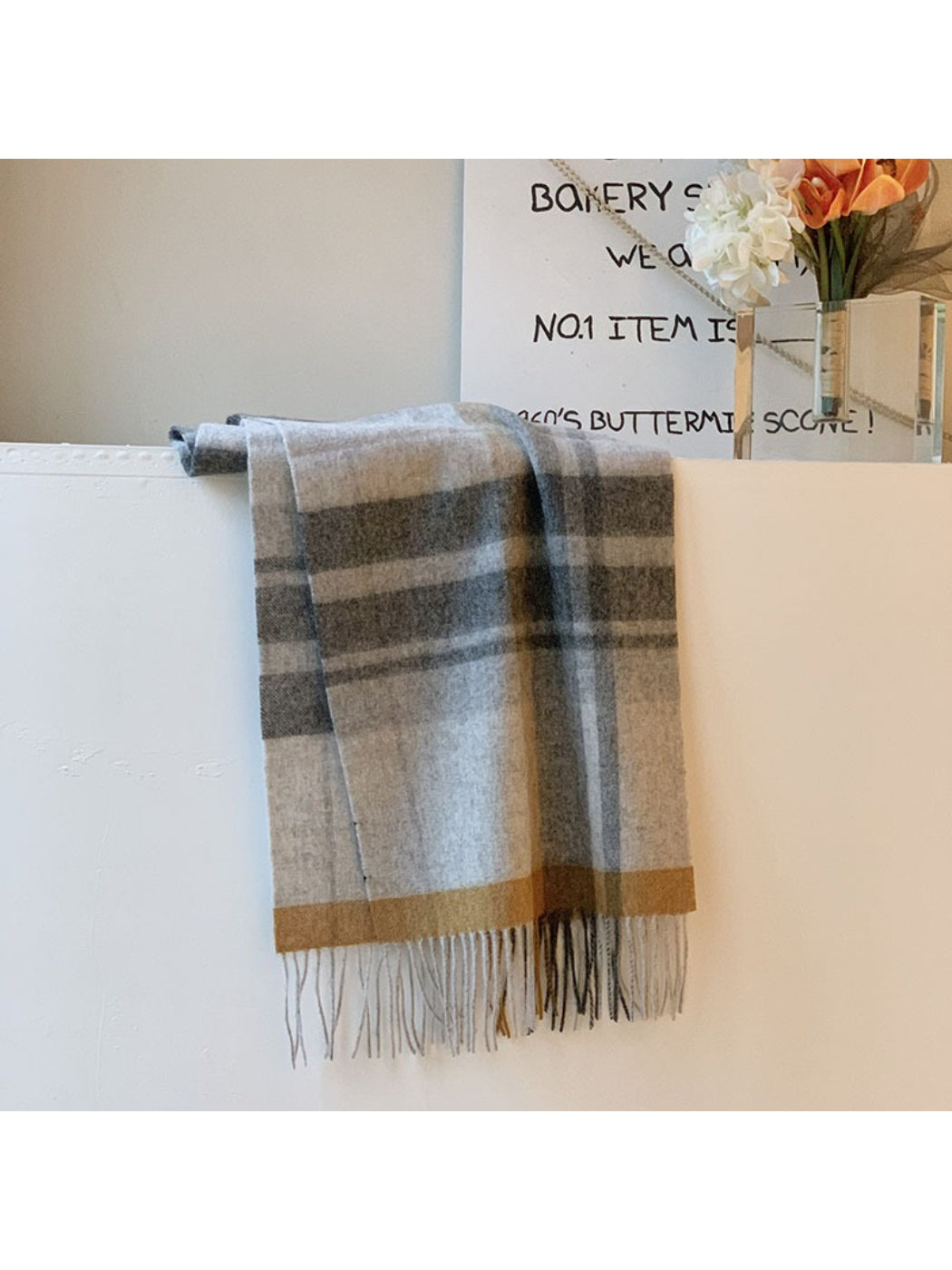 Scarvii - Soft Light Checked Fringe Scarf