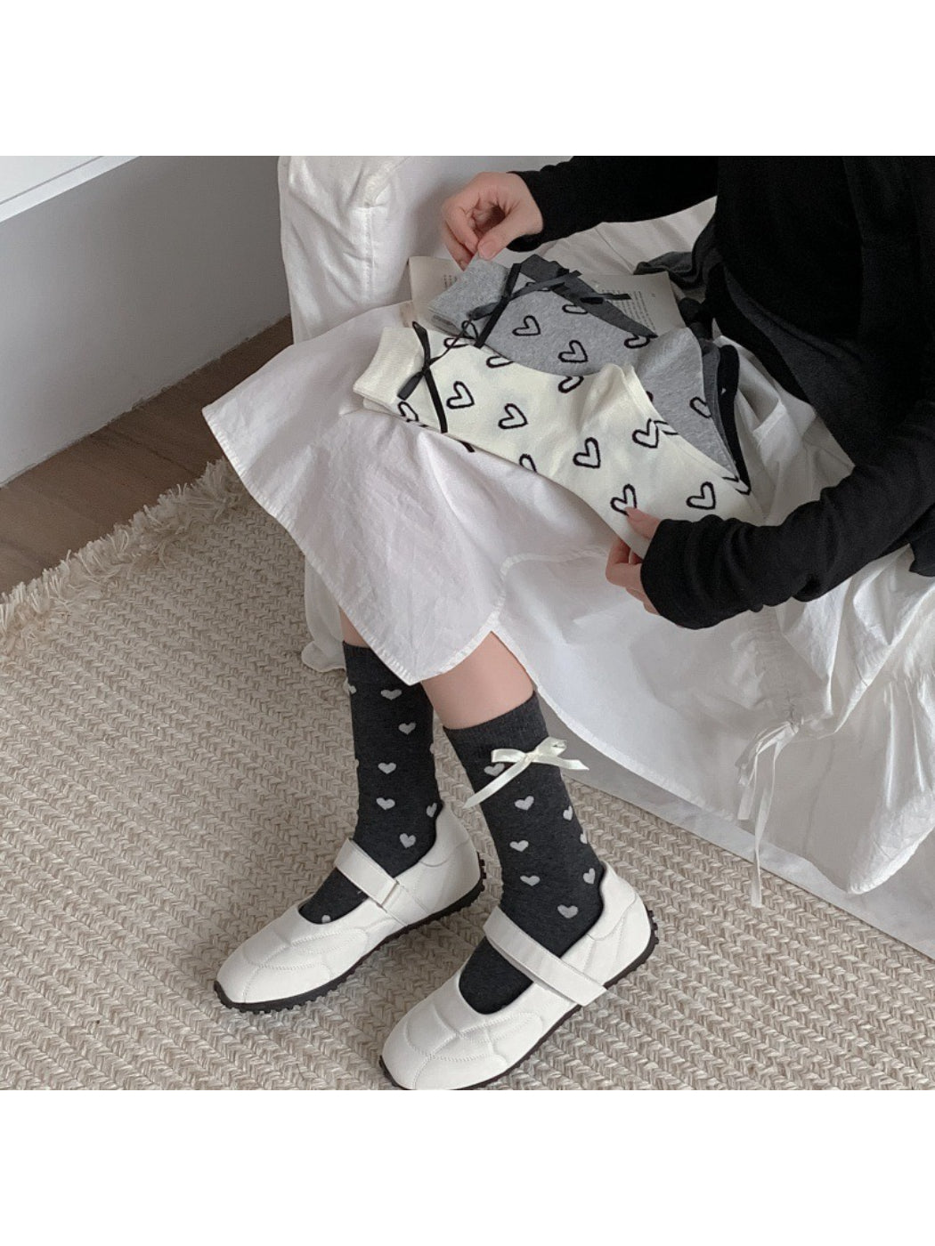 Rufia - Classic Heart Print Crew Socks