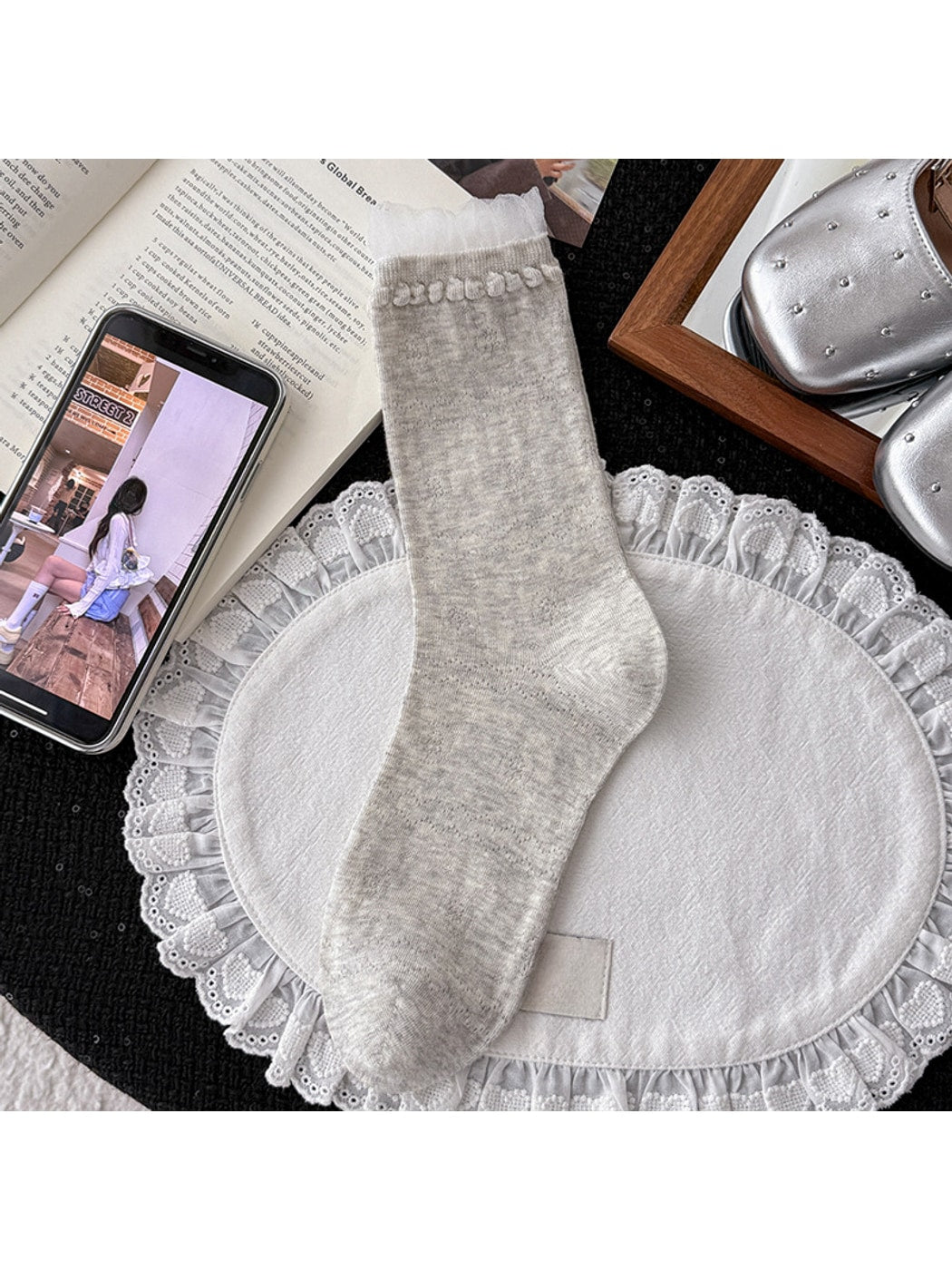 Rufia - Creamy Muted Pastels Openwork Crew Socks
