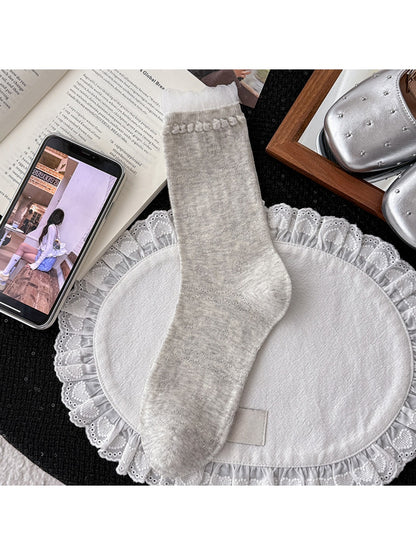 Rufia - Creamy Muted Pastels Openwork Crew Socks
