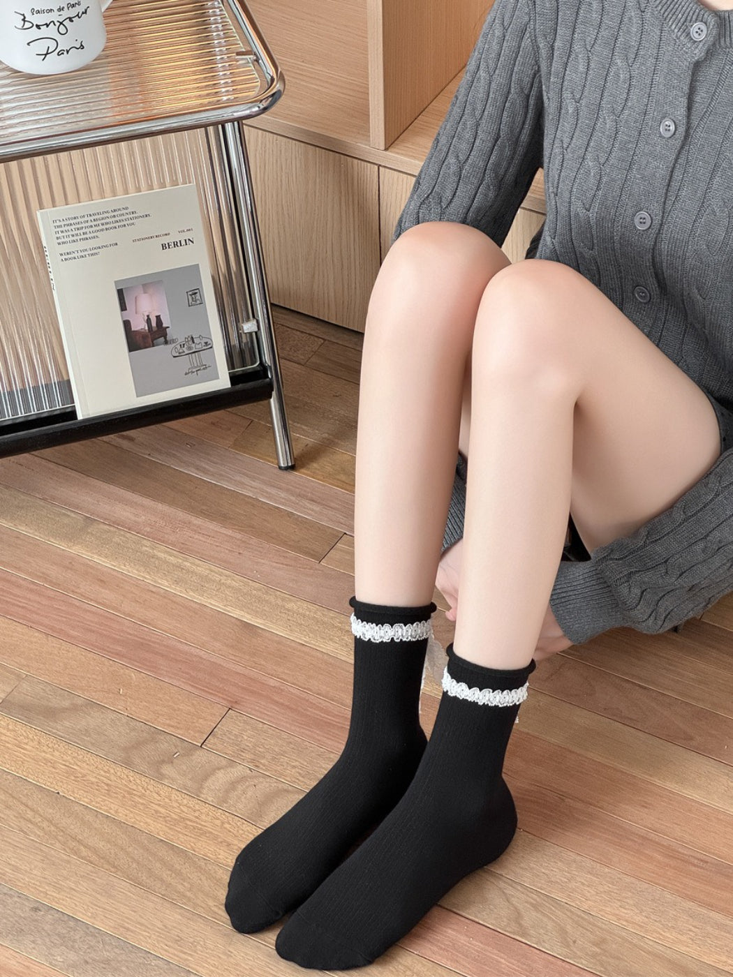 Rufia - Ribbon Lace Ribbed Ankle Socks product image 8