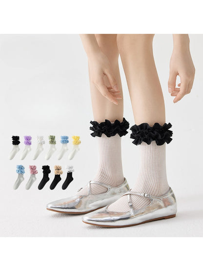 Rufia - Ruffle Trim Ribbed Crew Socks product image 1