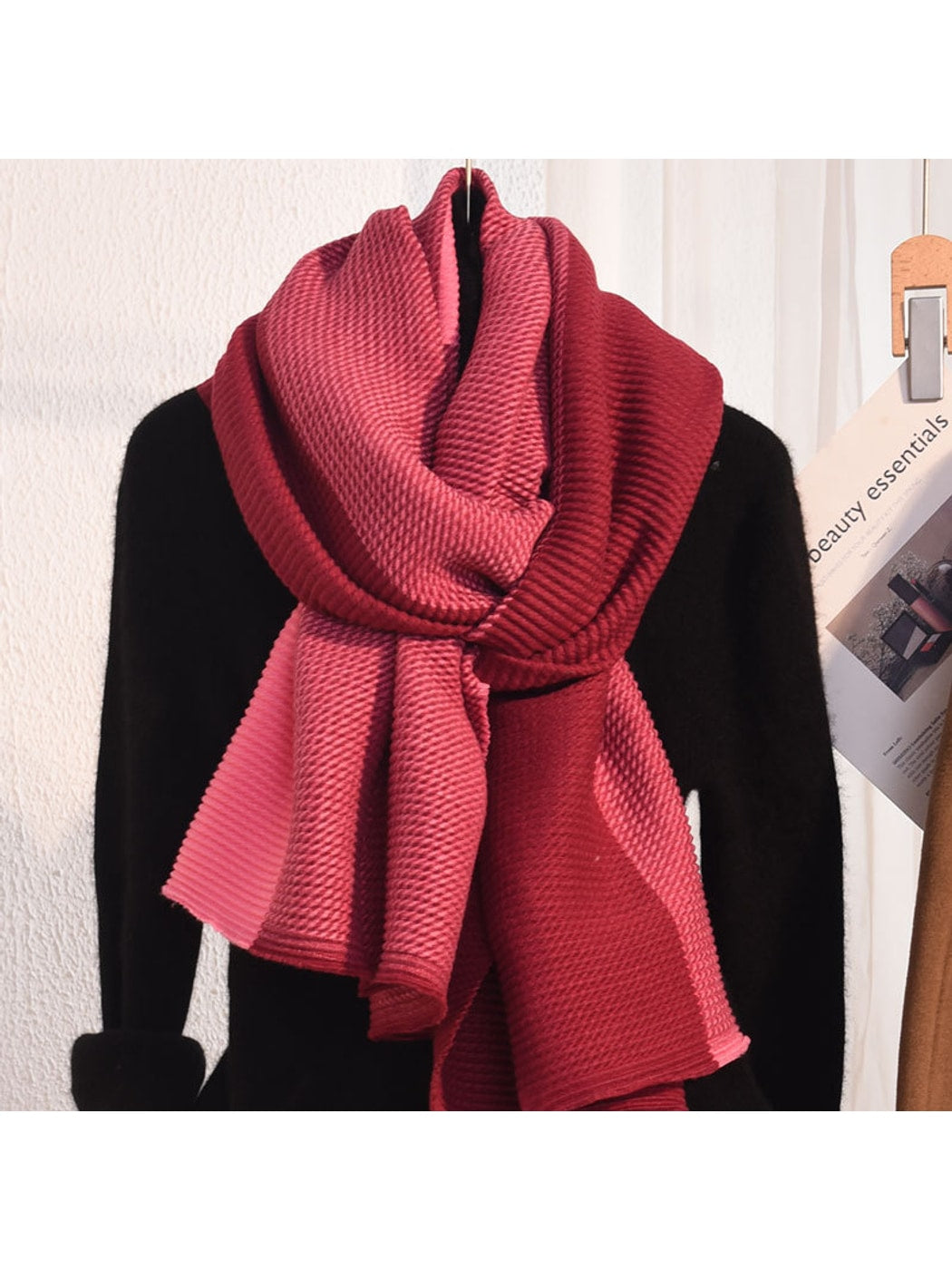 Scarvii - Pleated Colorblock Fringed Winter Scarf