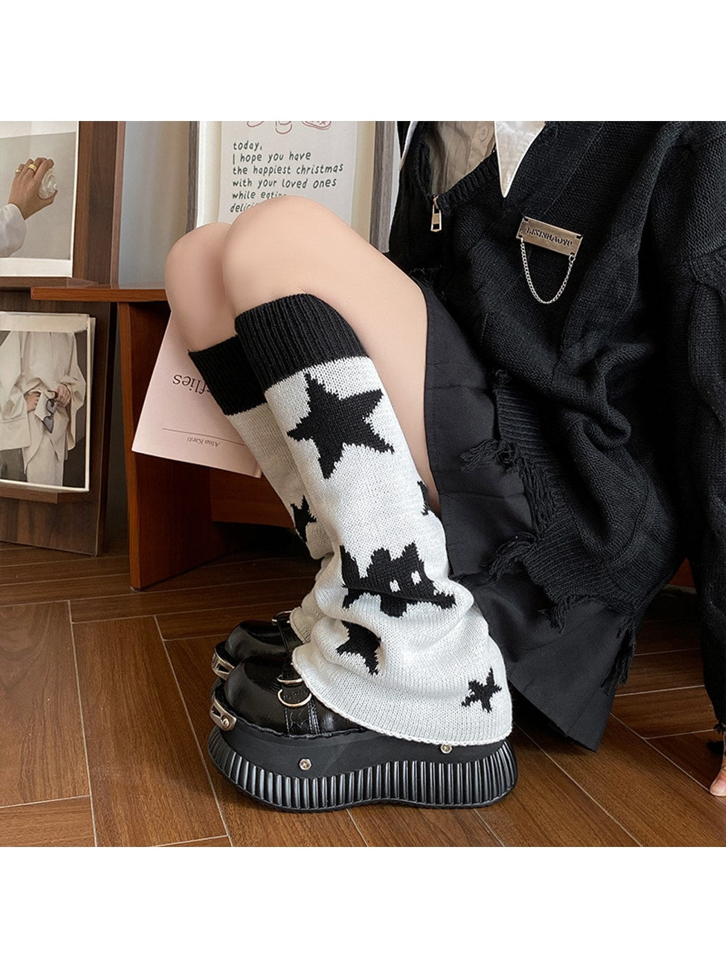 Cozyra - Cartoon Jacquard High Tube Leg Warmers