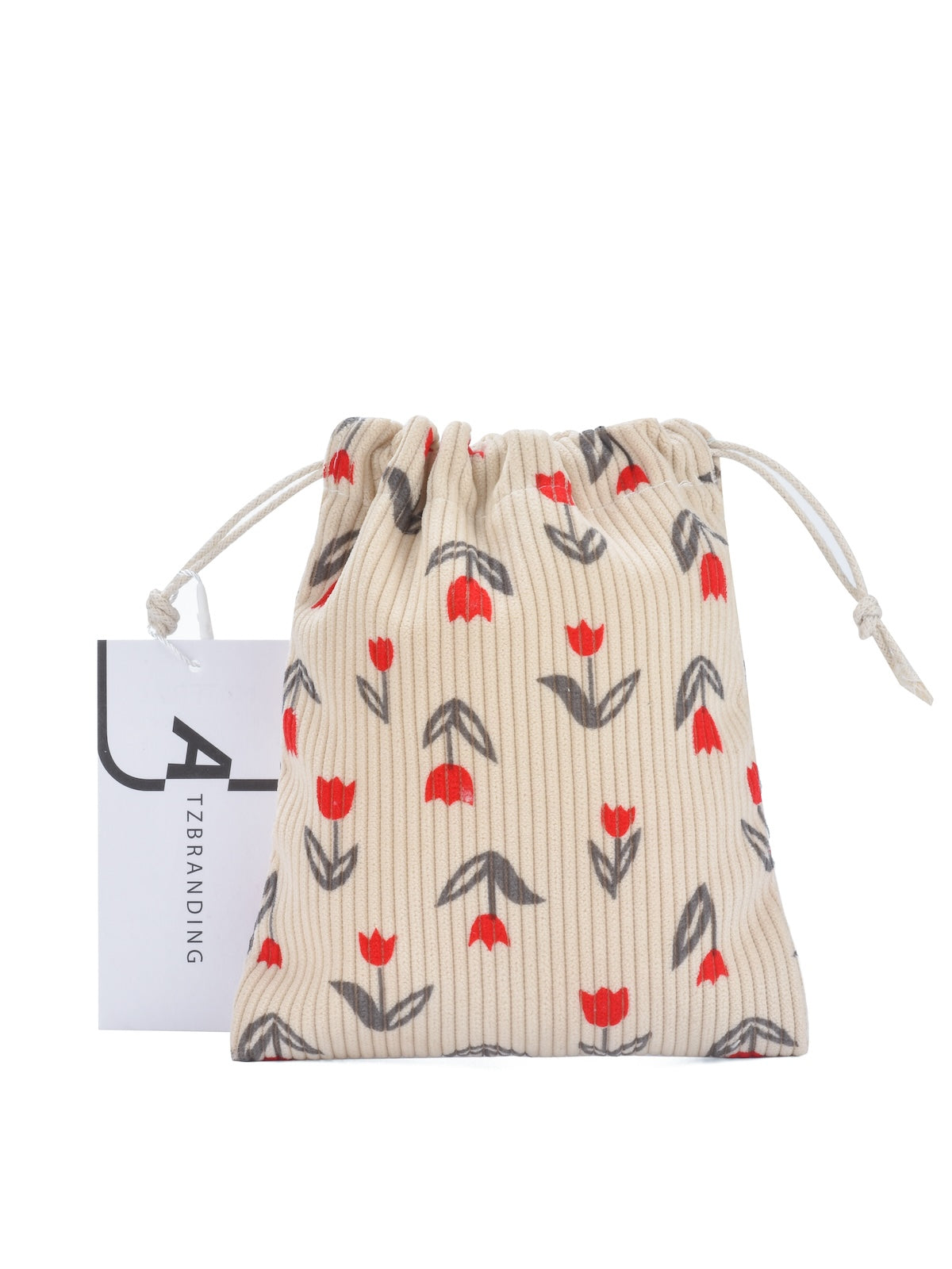 Cosbai - Floral Corduroy Drawstring Pouch