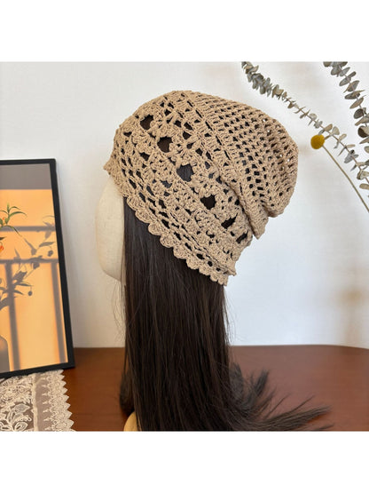 Haila - Women's Hollow Out Floral Knit Hat Cap