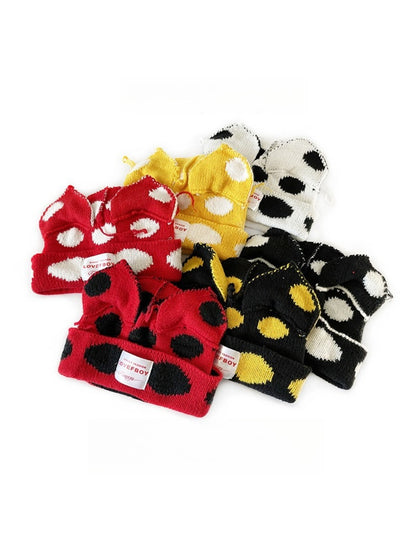 Haila Polka Dots Cat-Ear Knitted Beanie showing dot pattern and knit texture
