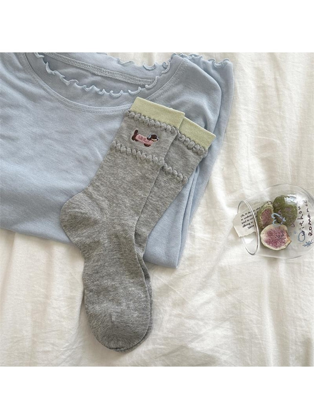 Rufia - Cartoon Dog Embroidered Crew Socks