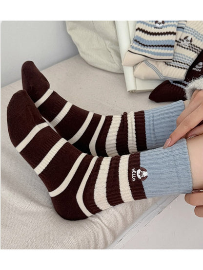 Rufia - Dog Stripe Rib Knit Crew Socks