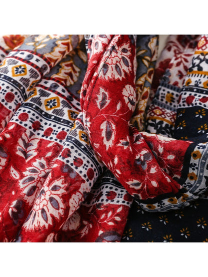 Scarvii - Bohemian Floral Geometric Tassel Scarf