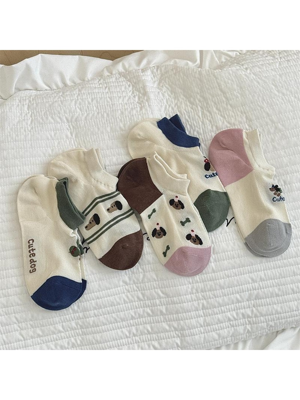 Rufia - Cute Tree and Dog Print Low Ankle Socks