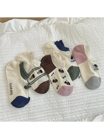 Rufia - Cute Tree and Dog Print Low Ankle Socks