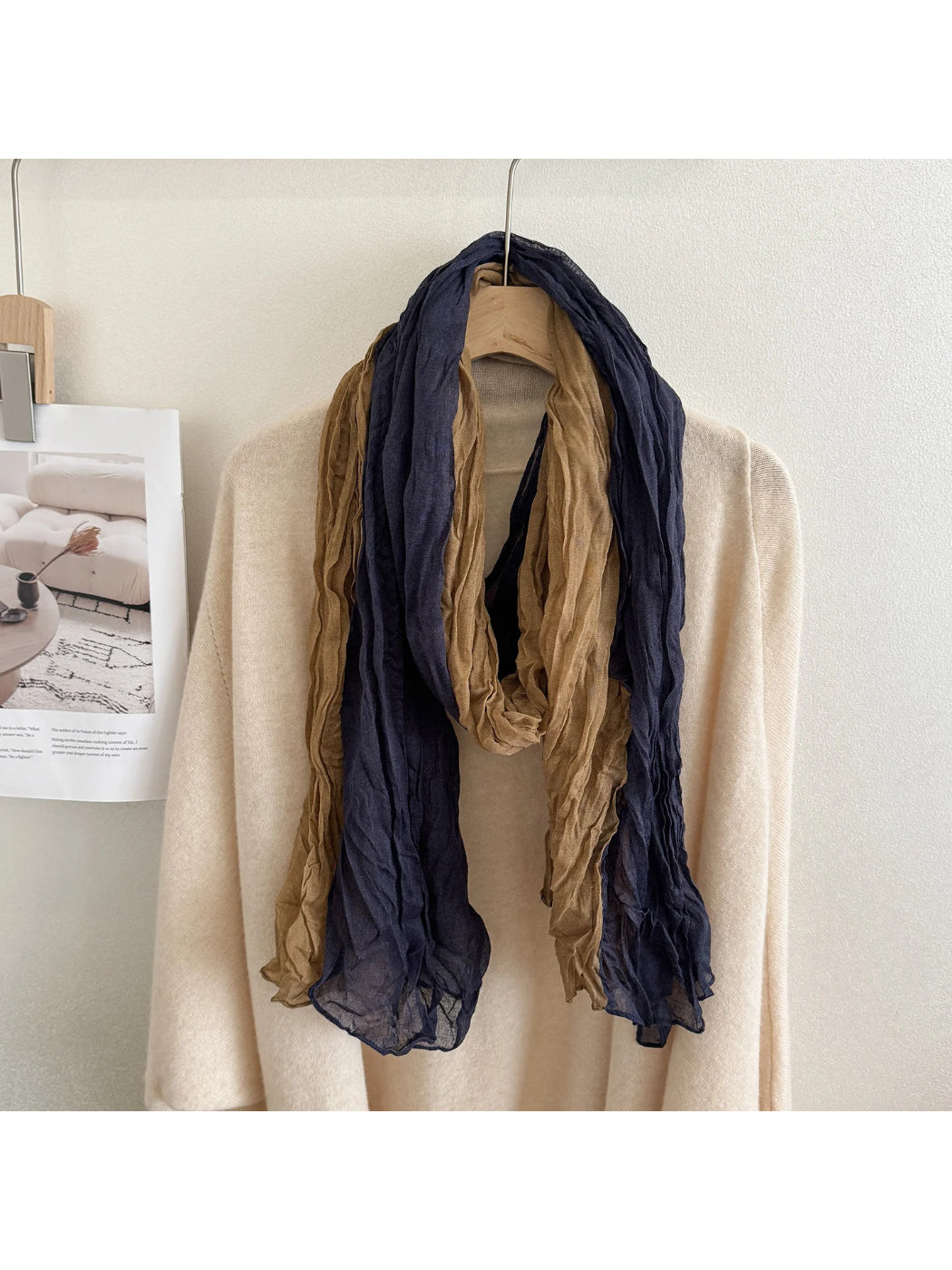 Scarvii - Color Block Crinkled Long Scarf