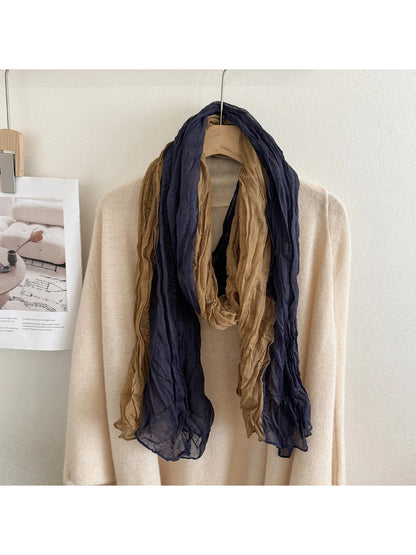 Scarvii - Color Block Crinkled Long Scarf