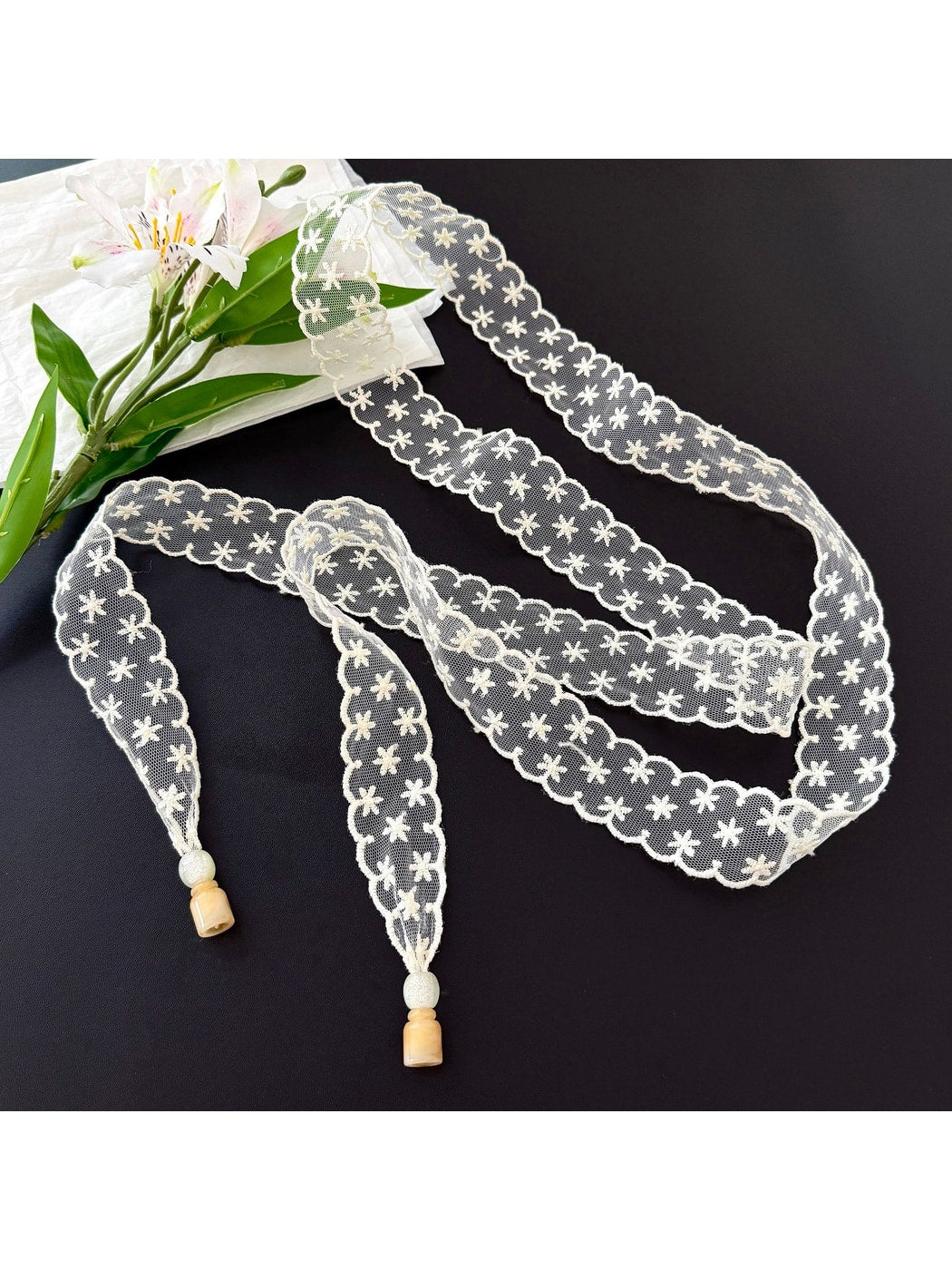 Scarvii - Romantic Floral Lace Long Narrow Scarf