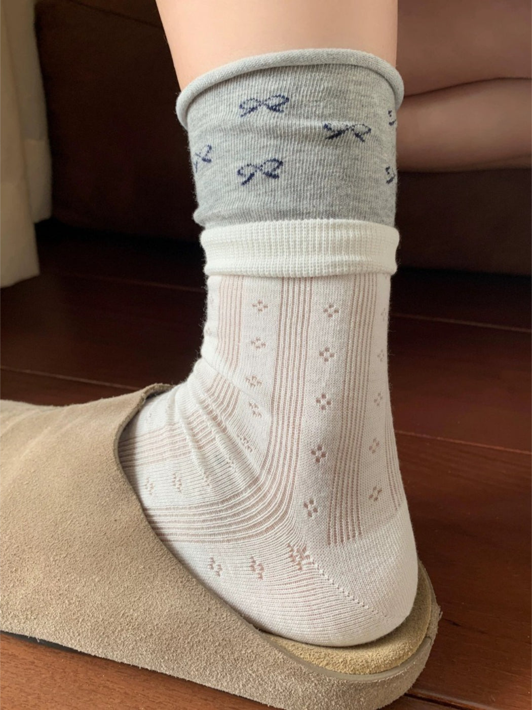 Rufia Ribbed Mesh Floral Mid Calf Socks product image