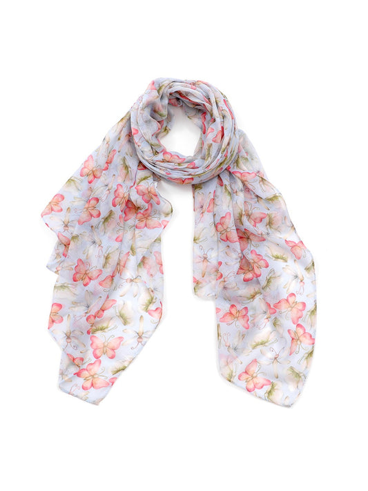 Scarvii - Pink Butterfly Print Scarf
