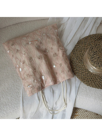 Cosbai - Pink Sequined Wavy Texture Tote Bag