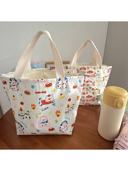 Cosbai - Cartoon Dog Print Open-Top Lunch Bag