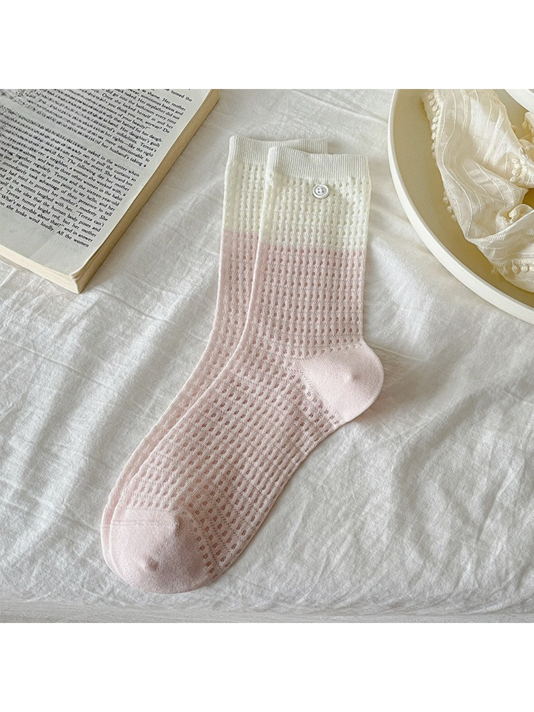 Rufia - Waffle Knit Button Detail Crew Socks product image 5