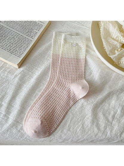 Rufia - Waffle Knit Button Detail Crew Socks product image 5