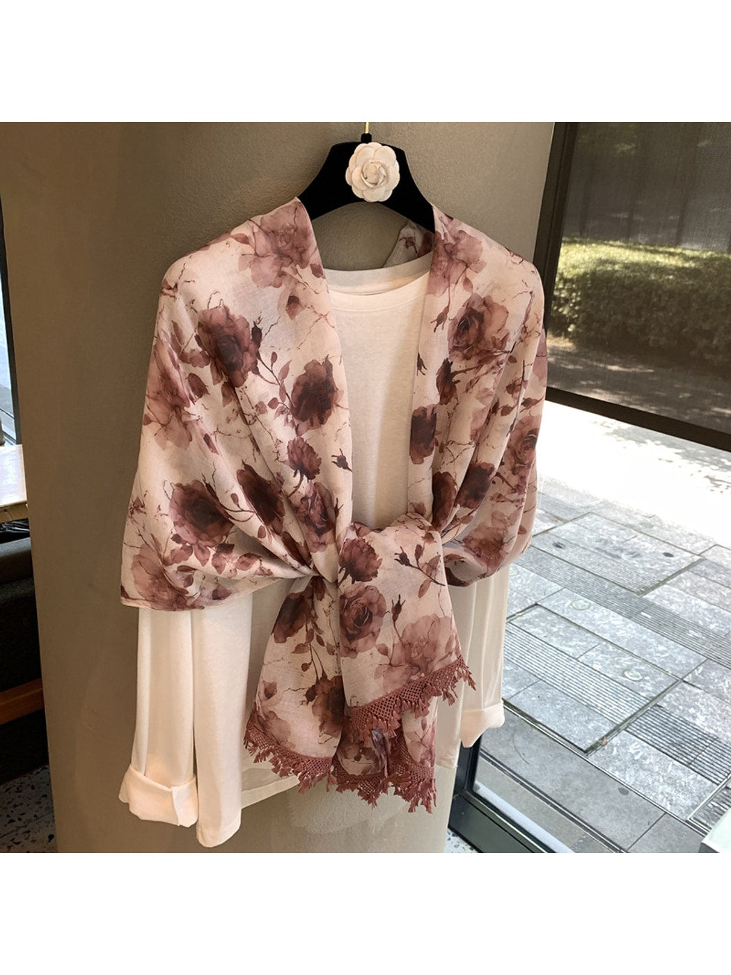 Scarvii - Floral Plain Weave Women's Shawl Scarf
