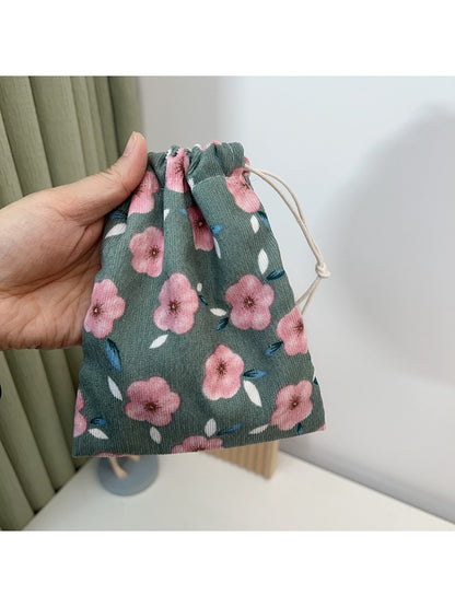 Cosbai mini floral pouch with drawstring, featuring detailed flower artwork