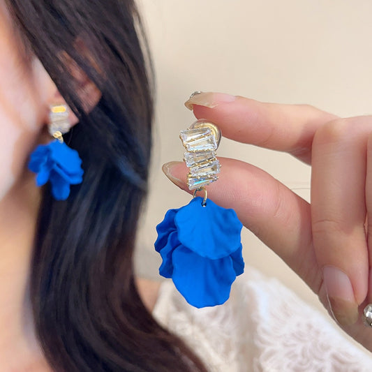 Earwish - Blue Floral Petal Earrings - Shine & Elegant