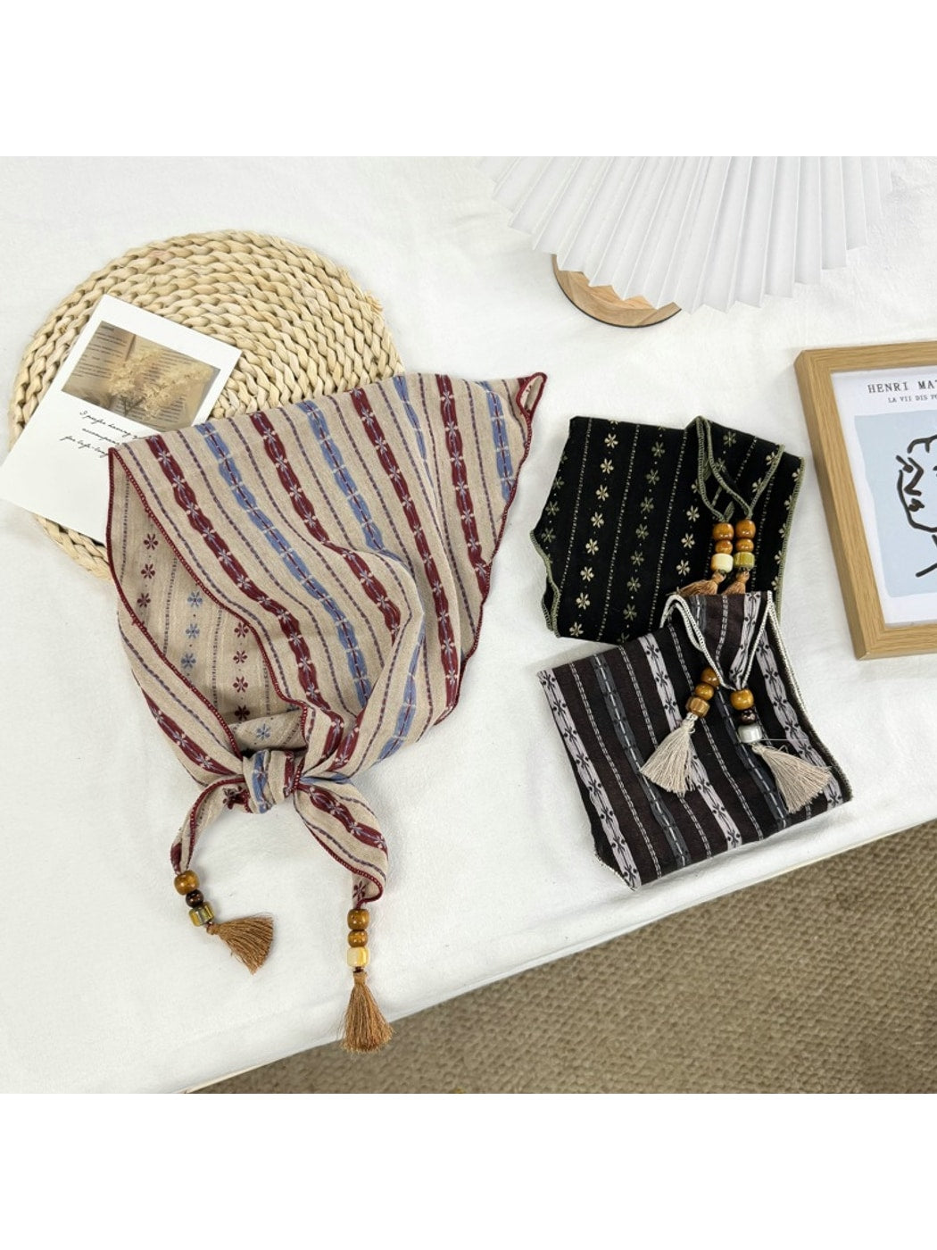 Scarvii - Beaded Tassel Accent Triangle Bandana