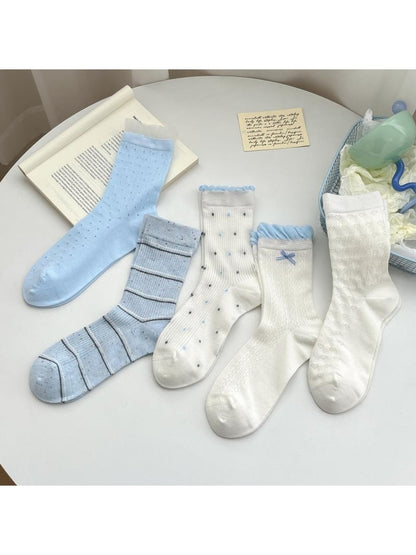 Rufia - Smple Pattern Ruffle Cuffs Crew Socks