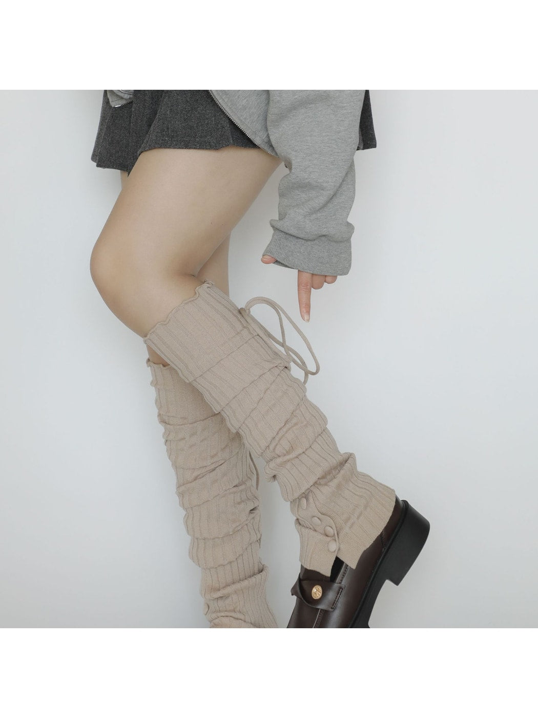 Cozyra - Button-and-Drawstring Ribbed Leg Warmers