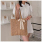 Cosbai - Khaki Woven Straw Beach Tote Bag