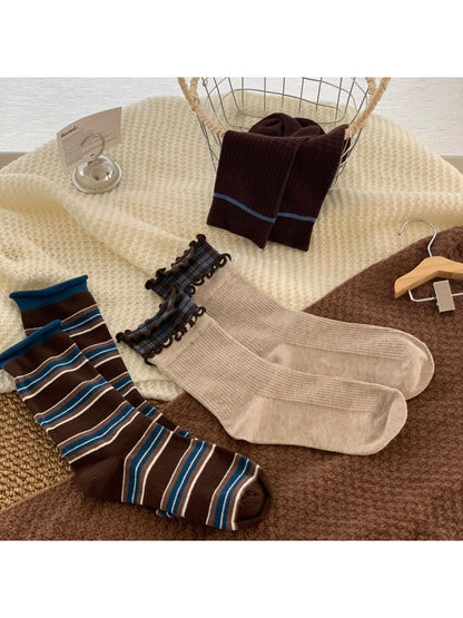 Rufia - Plaid Ruffle Cuff Crew Socks