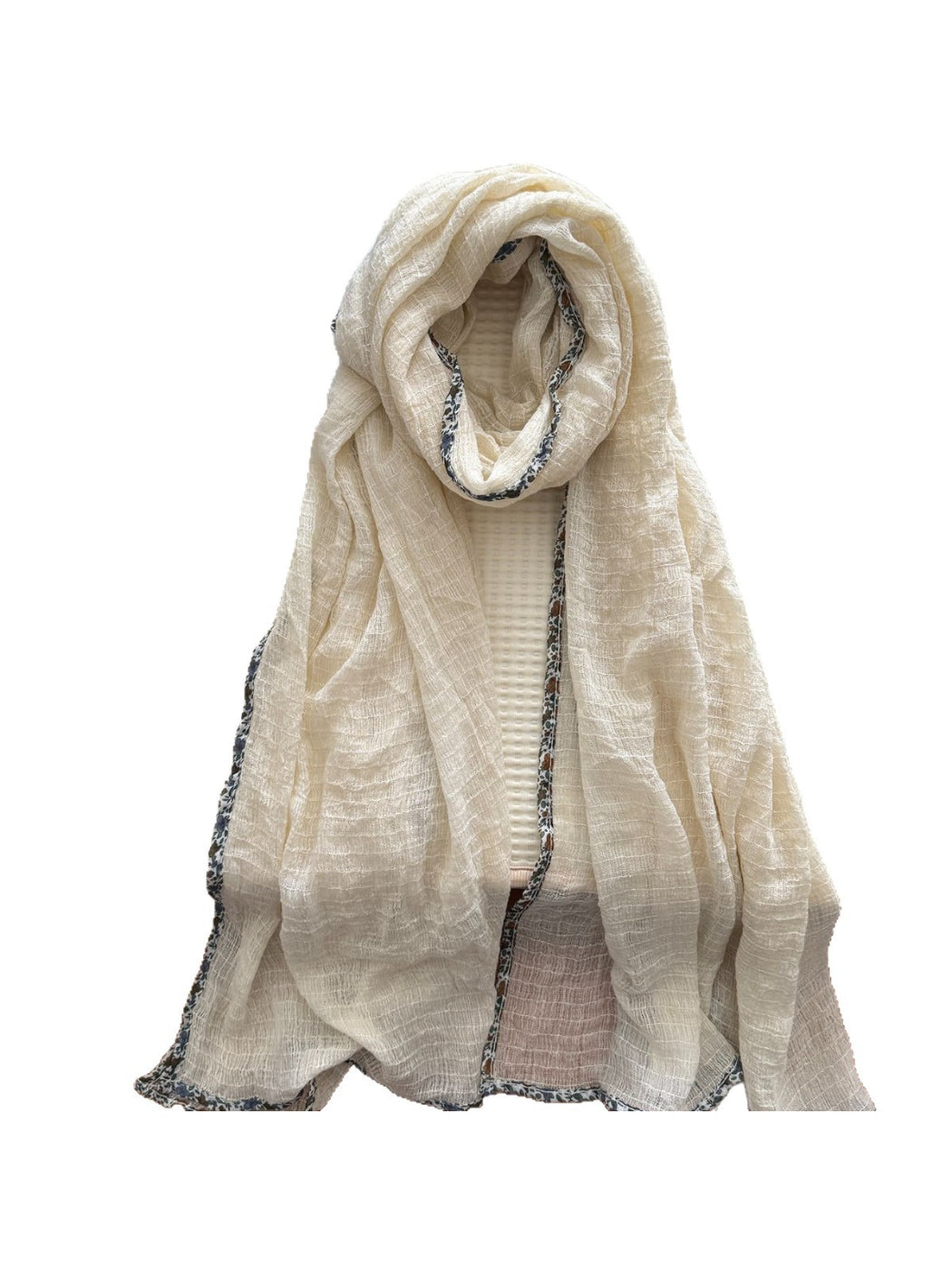 Scarvii - Woven Floral Trim Long Scarf