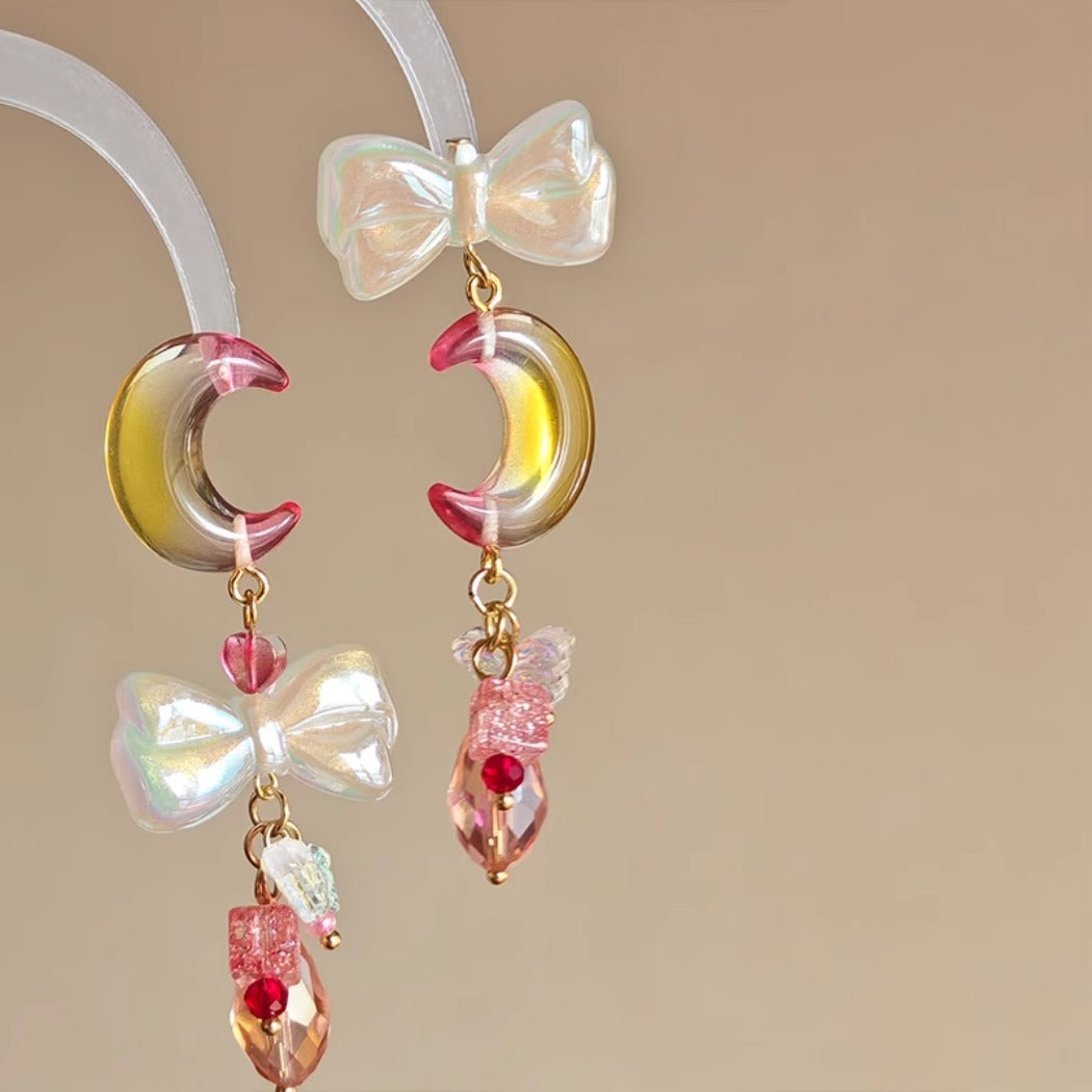 Earwish - Pink Moon and Bow Earrings - Sweet & Elegant