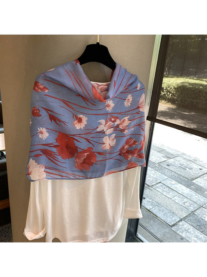 Scarvii - Floral Lace Edge Draped Shawl Scarf