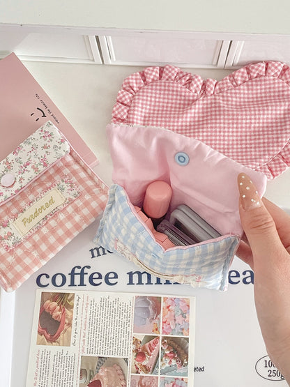 Cosbai Floral Gingham Snap Button Pouch folded flat on white background