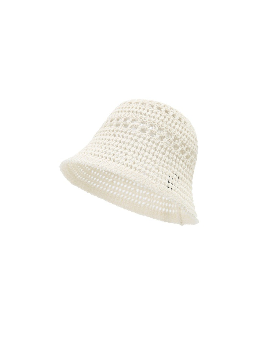 Top view of Haila open mesh knit bucket hat showing round crown