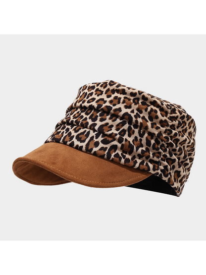 Haila - Leopard Print Ruched Newsboy Cap
