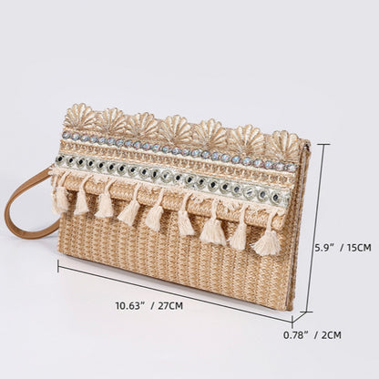 Cosbai - Elegant Boho Fringe Clutch With Wristlet Strap