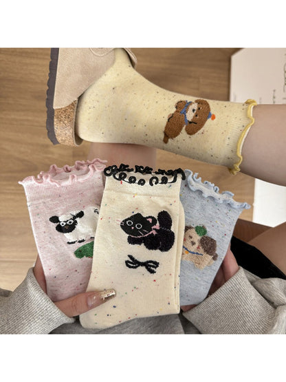 Rufia - Cute Animal Pattern Ruffle Crew Socks product image 1