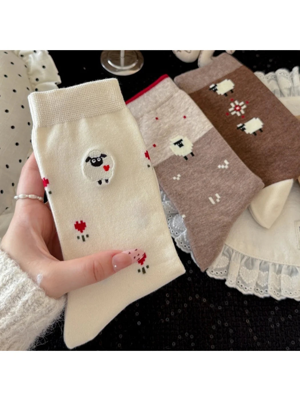 Rufia - Sheep Ribbed-Cuff Crew Socks