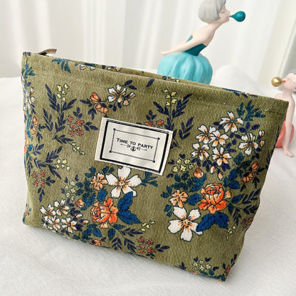 Cosbai - Corduroy Floral Cosmetic & Storage Bag