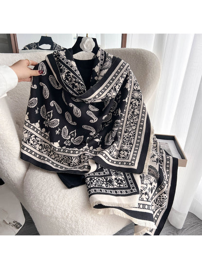 Scarvii - Boho Paisley Border Knit Scarf