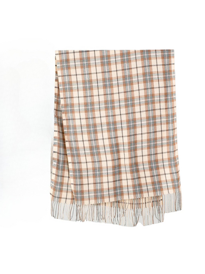 Scarvii - Plaid Grid Fringe Long Scarf