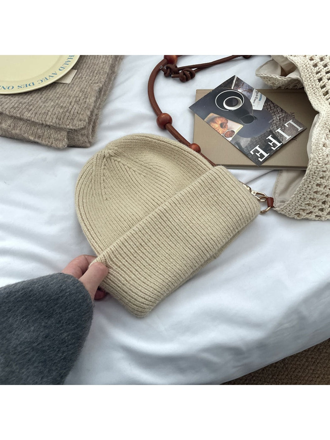 Haila - Minimal Solid Color Brimless Knit Beanie Hat