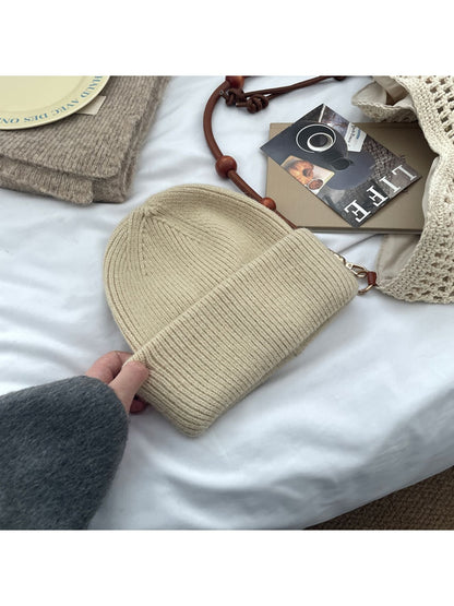 Haila - Minimal Solid Color Brimless Knit Beanie Hat