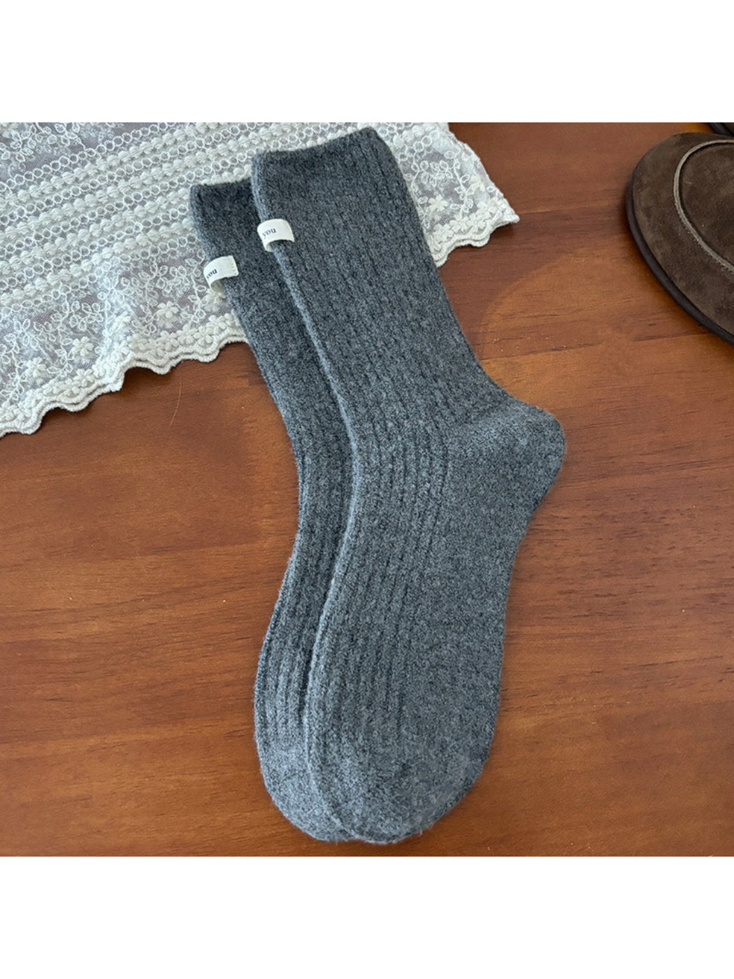 Rufia - Cozy Solid Rib Knit Crew Socks