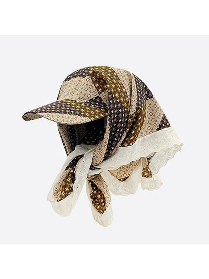 Haila - Floral Patchwork Lace Trim Scarf Cap